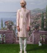 Pink embroidered chanderi silk kurta pajama