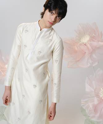 White woven cotton kurta pajama 1