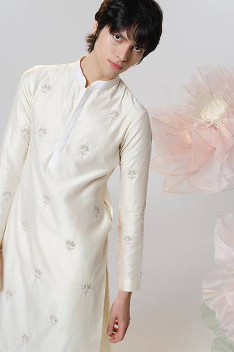 White woven cotton kurta pajama