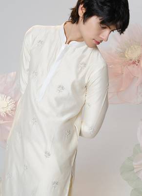 White woven cotton kurta pajama 2