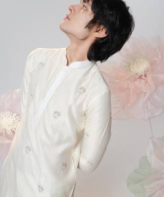 White woven cotton kurta pajama 3