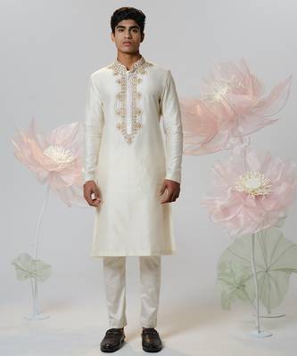 White woven cotton kurta pajama 1