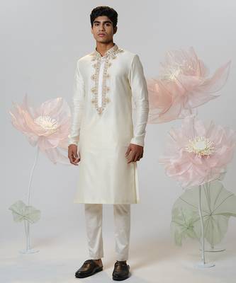 White woven cotton kurta pajama 2