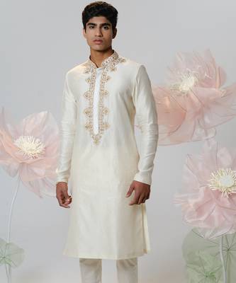 White woven cotton kurta pajama 3