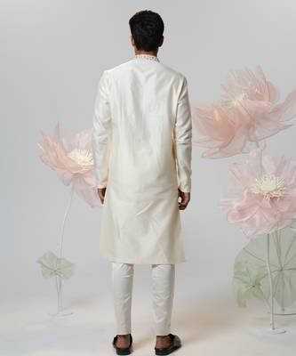 White woven cotton kurta pajama 4