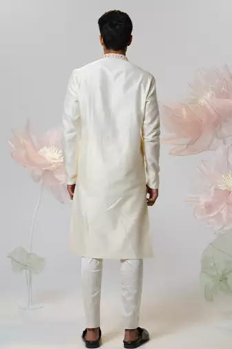 White woven cotton kurta pajama