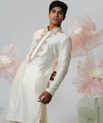 White woven cotton kurta pajama 5