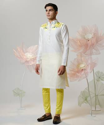 White woven cotton kurta pajama 1