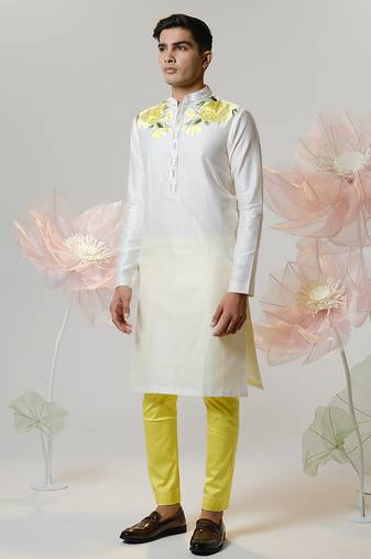 White woven cotton kurta pajama