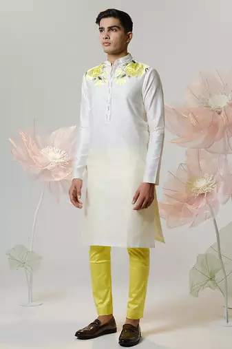 White woven cotton kurta pajama