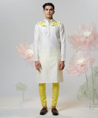 White woven cotton kurta pajama 2