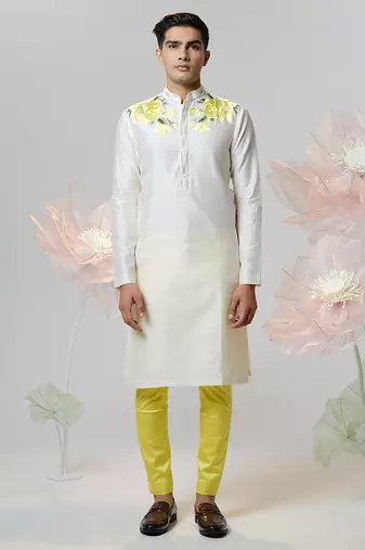 White woven cotton kurta pajama