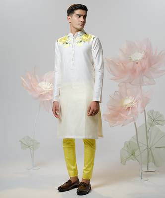 White woven cotton kurta pajama 3