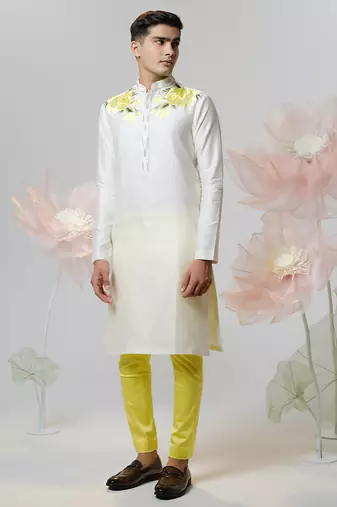White woven cotton kurta pajama