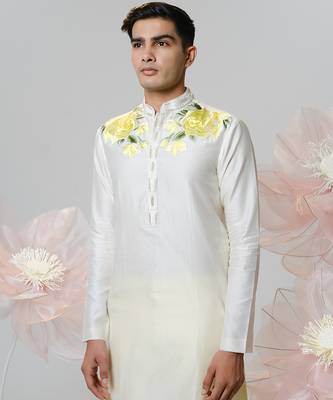 White woven cotton kurta pajama 4