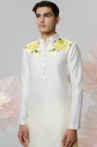 White woven cotton kurta pajama