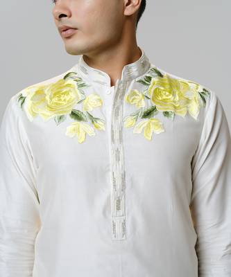 White woven cotton kurta pajama 5