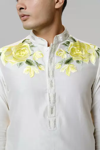 White woven cotton kurta pajama