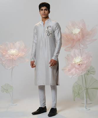 Grey woven cotton kurta pajama 1