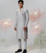 Grey woven cotton kurta pajama