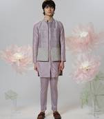 Grey woven cotton nehru jacket set