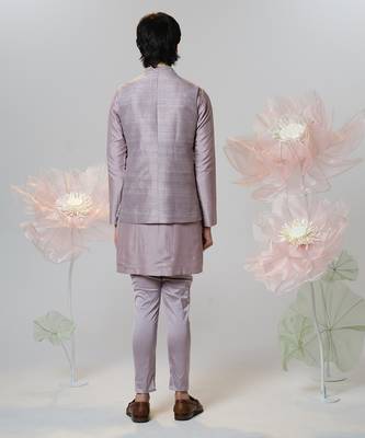 Grey woven cotton nehru jacket set 3