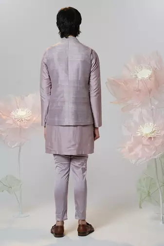 Grey woven cotton nehru jacket set