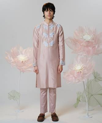 Pink woven cotton kurta pajama 1
