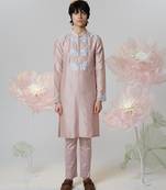 Pink woven cotton kurta pajama