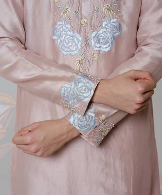 Pink woven cotton kurta pajama 3
