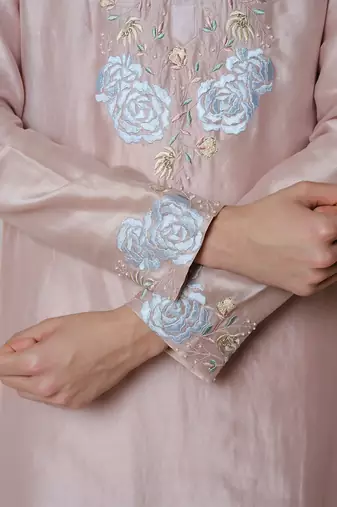 Pink woven cotton kurta pajama