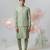Green woven cotton nehru jacket set