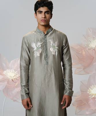 Green woven cotton kurta pajama 2
