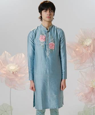 Blue woven cotton kurta pajama 2