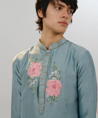 Blue woven cotton kurta pajama 3