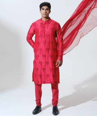 Red woven cotton kurta pajama 1