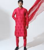 Red woven cotton kurta pajama