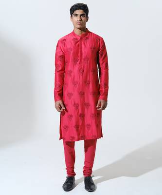 Red woven cotton kurta pajama 2