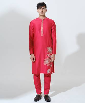 Red woven cotton kurta pajama 1