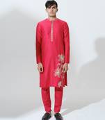 Red woven cotton kurta pajama