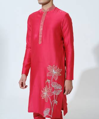 Red woven cotton kurta pajama 2