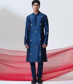 Blue woven cotton kurta pajama