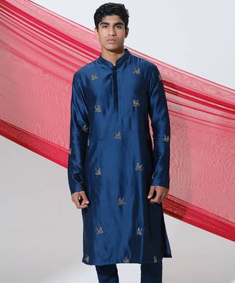 Blue woven cotton kurta pajama 2