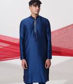 Blue woven cotton kurta pajama