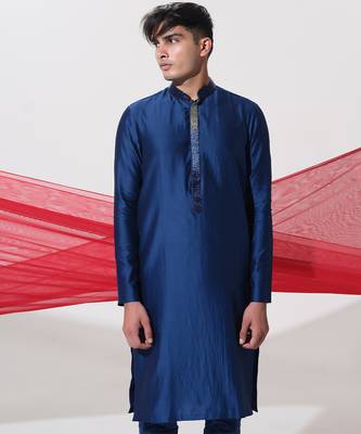 Blue woven cotton kurta pajama 2
