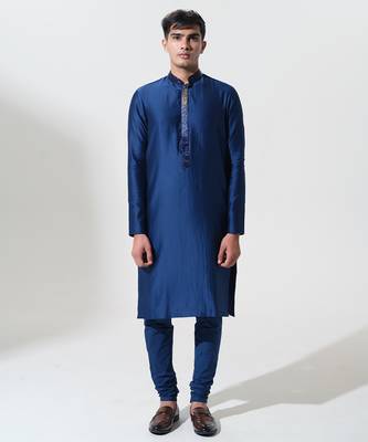 Blue woven cotton kurta pajama 3