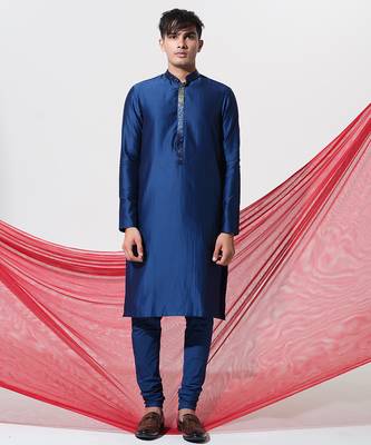Blue woven cotton kurta pajama 4
