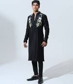 Black woven cotton kurta pajama