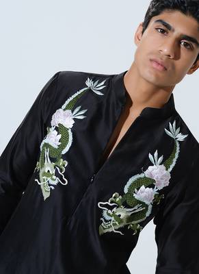 Black woven cotton kurta pajama 2