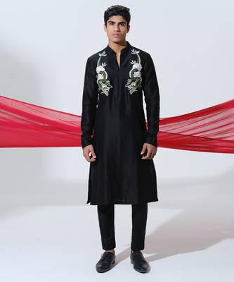 Black woven cotton kurta pajama 3
